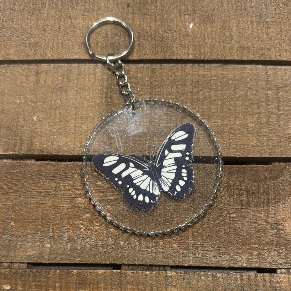 Butterfly Keychain with Black and White Design